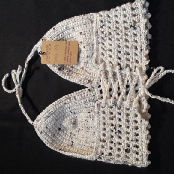 Handmade Crochet Corset back Brallete Tan Tweed color Size medium - Picture 2 of 4